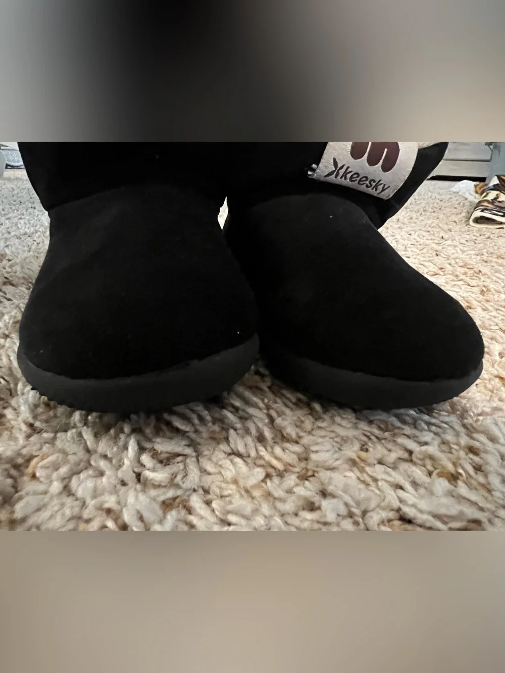Keesky Toddler Winter Black Suede Booties & ivory Faux Fur Lining140mm 14cm US7
